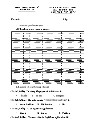 Đề kiểm tra chất lượng môn Tiếng Việt Lớp 5 (Chân trời sáng tạo) - Năm học 2017-2018